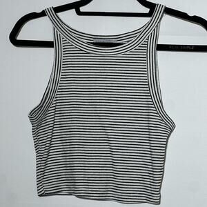 Charlotte Russe Striped Sleeveless Cropped Tank Top Black White Womens Size M